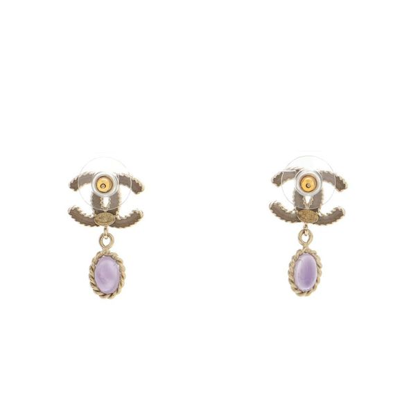 Chanel Oval CC Dangle Earrings Metal with Enamel and Resin Gold - Picture 3 of 4